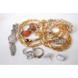 Assorted costume jewellery, to include gilt metal neck chain, silver bracelet, lady's dress watch