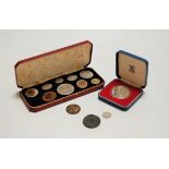 A 1953 Elizabeth II coronation coin set, crown to farthing; together with a George III cartwheel