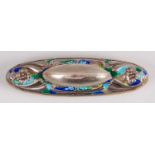An Art Nouveau silver and enamel nail-buffer, of typical oval elongated form, with raised anvil