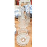 A small collection of miscellaneous glassware, to include a pair of large cut glass decanters and