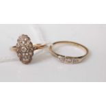 Two yellow metal dress rings, composing an oval openwork diamond cluster ring, total weight of