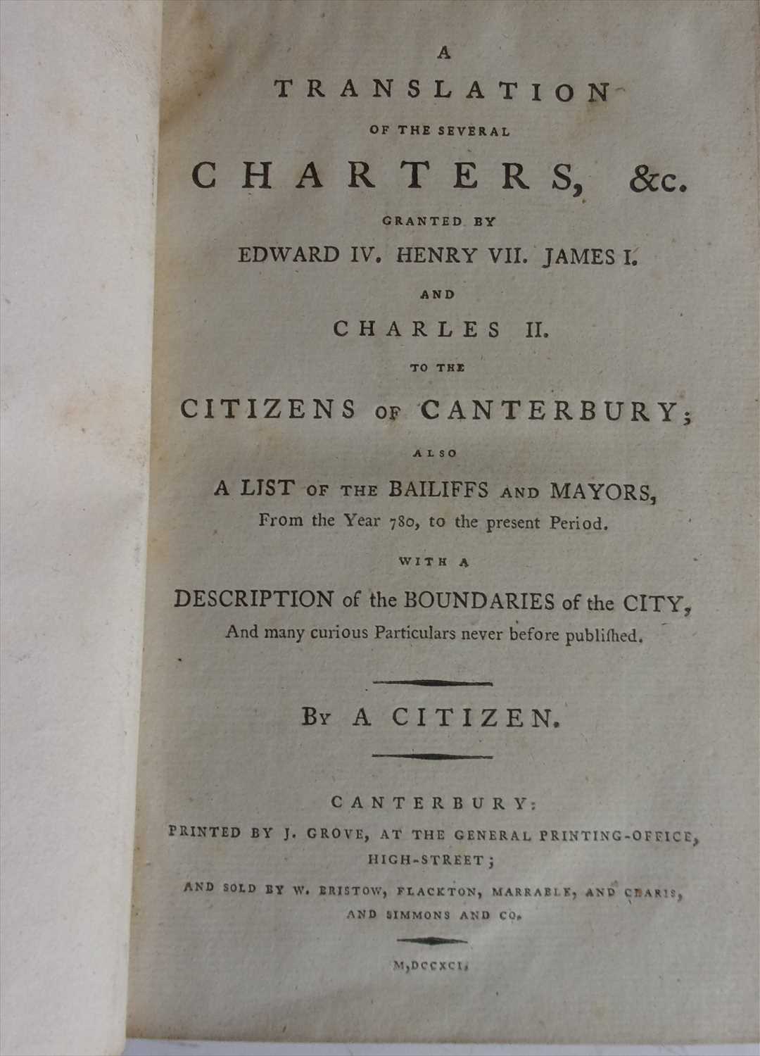 BUNCE, Cyprian Rondeau, A Translation of the Several Charters, &c. Granted by Edward IV, Henry - Bild 3 aus 3