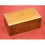 A Victorian yew wood and brass inlaid writing slope, of rectangular form, having fitted interior,