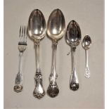 A pair of Victorian silver serving spoons; together with a silver dessert spoon, a silver teaspoon