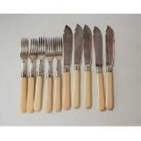 A set of five late Victorian silver and ivory handled fish knives and forks, London 1895