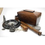 A collection of miscellaneous items, to include Victorian mahogany tea caddy of sarcophagus form,