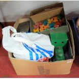 A box of miscellaneous childrens toys and games, to include building blocks etc