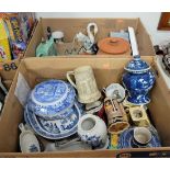 Two boxes of miscellaneous china, to include Chinese blue and white jar and cover of baluster