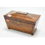 A circa 1830 rosewood and brass strung sarcophagus tea caddy (some losses), w.28cmCondition