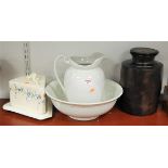 A Staffordshire blanc-de-chine wash jug and bowl; together with a Staffordshire cheese dish and