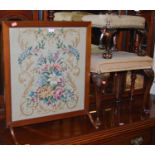 Two early 20th century mahogany and needlework dressing stools, raised on cabriole supports,