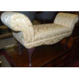 A contemporary Regency style floral silk upholstered two-seater scroll window seat, raised on