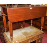 A circa 1830 mahogany round cornered dropleaf supper table, having single end drawer, raised on