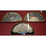 A collection of three 20th century Chinese fans, two with mother of pearl handles and the other with