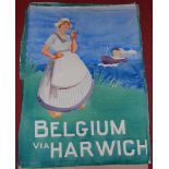 Winifred Grace Costello (1892-1978) - Belgium via Harwich, travel poster, watercolour, unsigned,