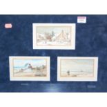 Early 20th century school - Vignette of three landscape watercolours, to include beach scene and
