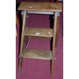 An early 20th century provincial elm A-frame set of three-tread library steps