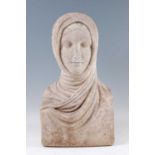 A large early 20th century carved white marble Herm of a Vestal Virgin, probably Italian,