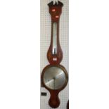 A 19th century mahogany and conch-shell satinwood inlaid two dial wheel barometer, the silvered dial