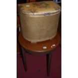 A beech and painted circular occasional table, dia.56cm; together with Lloyd Loom style vinyl and