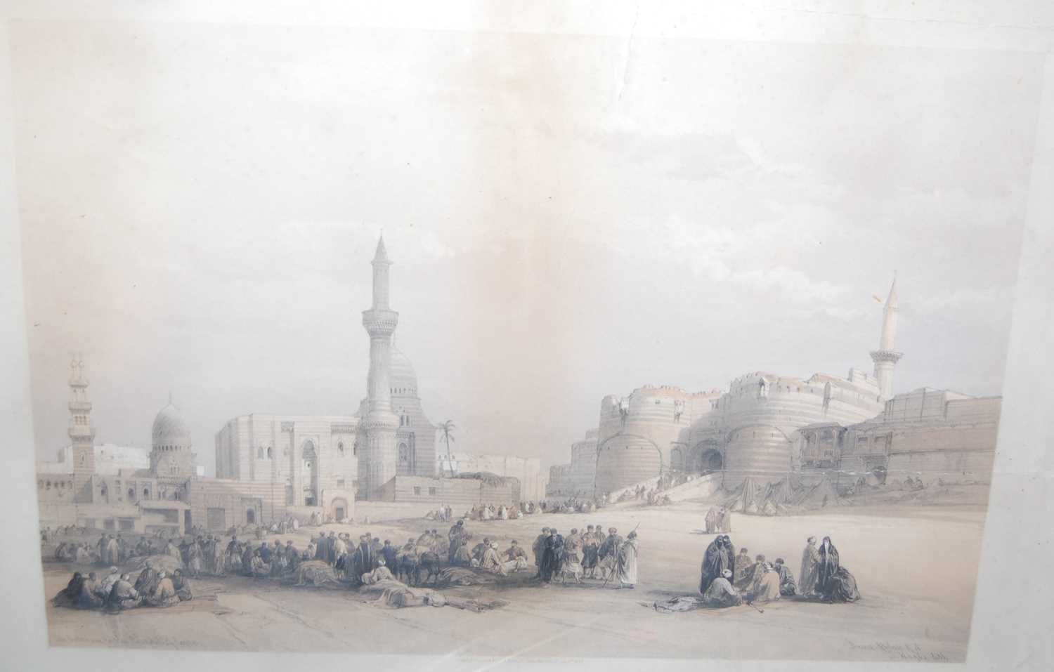 After David Roberts - The entrance to the Citadel of Cairo, colour engraving; one other Cairo