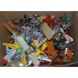 A large box containing a quantity of mixed media hanging display model aircraft, to include Corgi
