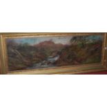 Becker - River landscape, oil on board, 46 x 143cm