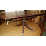 A 19th century mahogany round cornered pedestal breakfast table, w.140cm