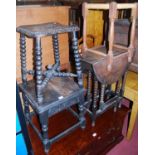 Early 20th century oak occasional furniture, to include; low table, bobbin turned stool, bobbin