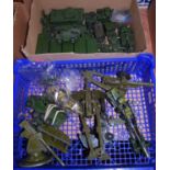 Two trays containing a quantity of mixed military diecast models, to include Britains, Crescent,