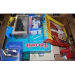 One box containing a quantity of mixed diecast, tinplate and modern release toys and accessories, to