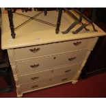 A 19th century provincial French and later yellow painted chest, of four long drawers, within turned