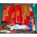 One box containing a quantity of Triang, Hornby 00 and Corgi Toys, train and diecast related items