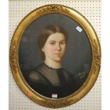 Mid-19th English school - Portrait of a young woman, pastel, indistinctly signed and dated 1865