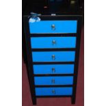 A contemporary Chinese painted narrow chest, of six long drawers, w.45cm