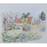 Caroline Leeds (1931-2005) - Stour House, Nayland, in the Summer 1989, watercolour, signed and dated