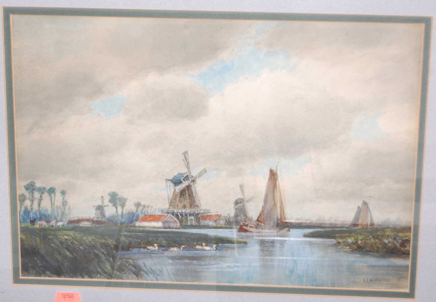 F.J. Aldridge - Dutch river landscape, watercolour with body colour, signed lower right, 26 x