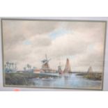 F.J. Aldridge - Dutch river landscape, watercolour with body colour, signed lower right, 26 x