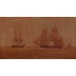 William Joy (1803-1867) - Naval ships on the calm, sepia watercolour with traces of body colour,