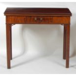 A George III mahogany tea table, the fold-over top on single gateleg rear action, above later cut-in