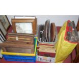 Four boxes of assorted pictures frames, set of prints etc