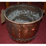 An early 20th century riveted copper swing handled coal bucket, dia.41cm