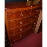 A mid-Victorian mahogany bowfront chest, of two short over three long graduated drawers, raised on