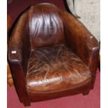 A contemporary tan leather pub tub armchair, w.72cm