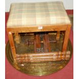 A brass topped Benares occasional table; together with an oak dressing stool (2)