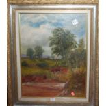 Edwards - Lone figure in a rural landscape, oil on canvas, signed lower left, 60 x 44cm