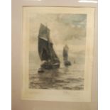After William E. Norton - Fishing boats, etching by A Gravier, pencil signed to the margin by both
