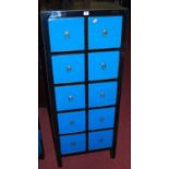 A contemporary Chinese painted narrow chest, of ten short drawers, w.55cm