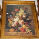 After Vandael - Still life with flowers and lone pineapple, gilt framed print, 80 x 60cm