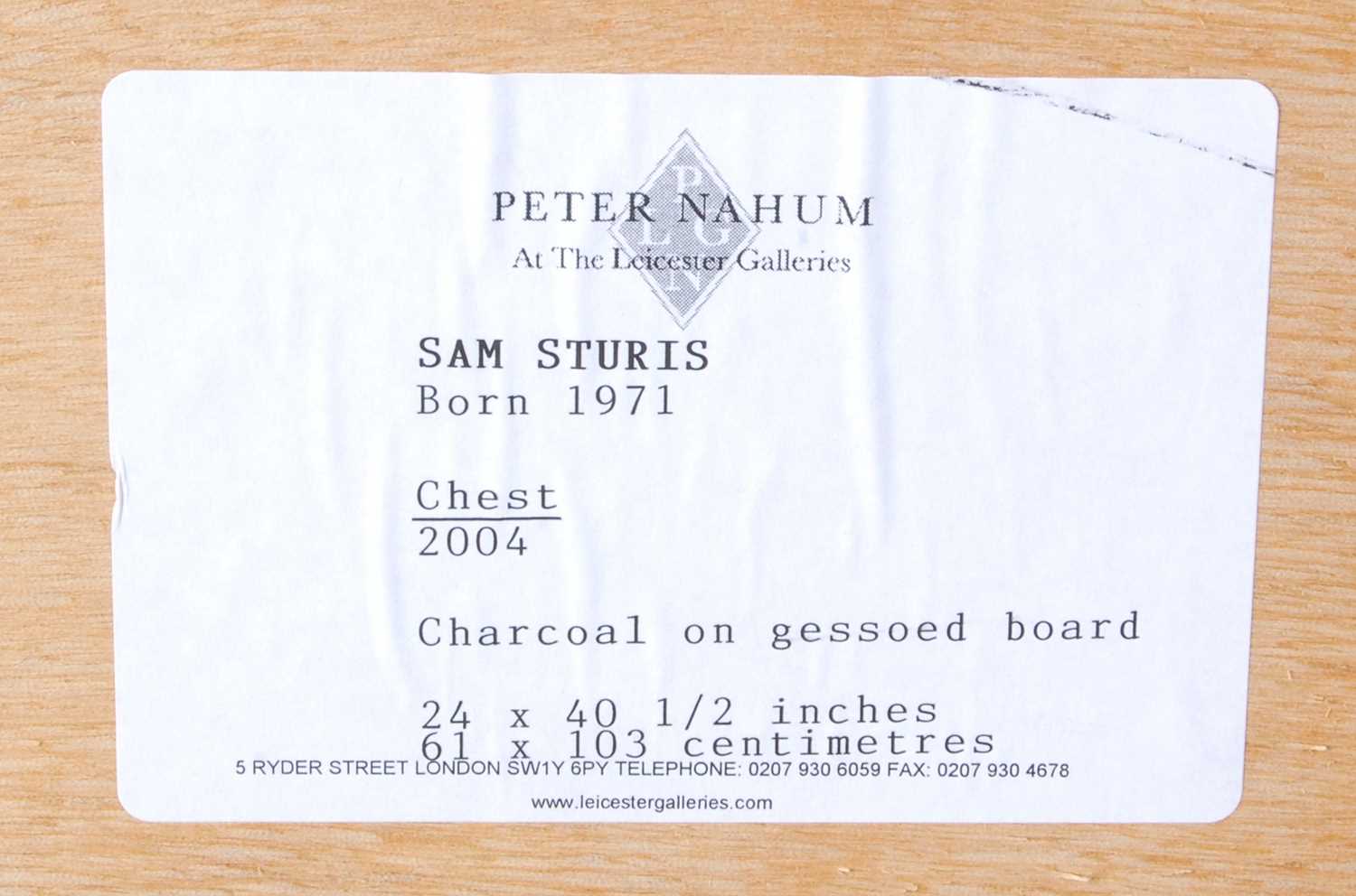Sam Sturis (b.1971) - Chest 2004, charcoal on gesso board, monogrammed lower right, 61 x 103cm - Bild 2 aus 2